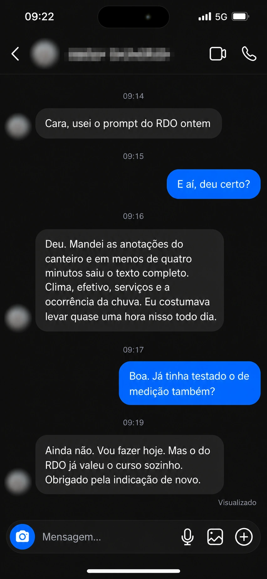 Conversa ilustrativa: Uso do prompt de RDO a partir das anotações do canteiro.
